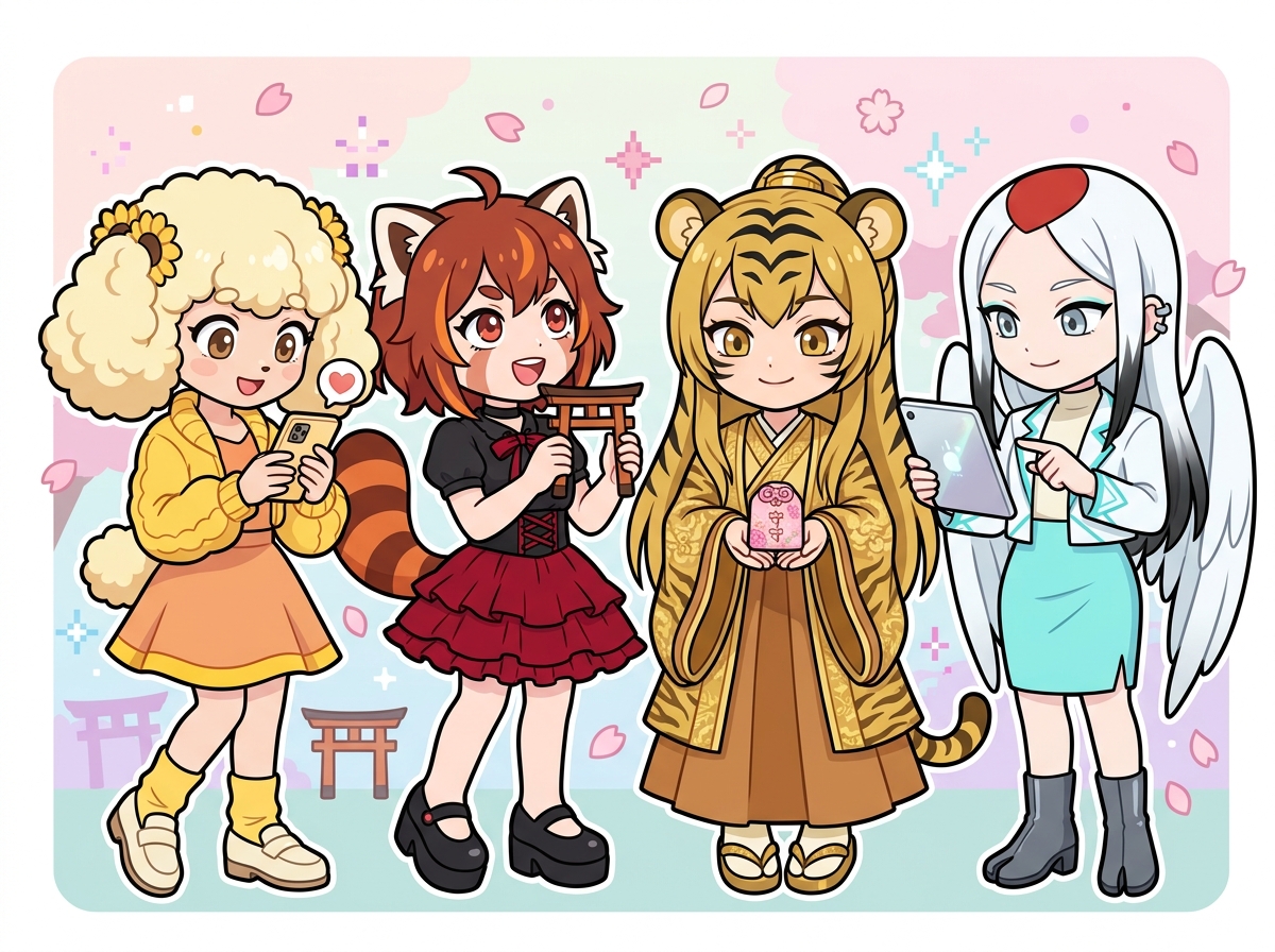 AI時代の縁結びを表すキャラクターたち