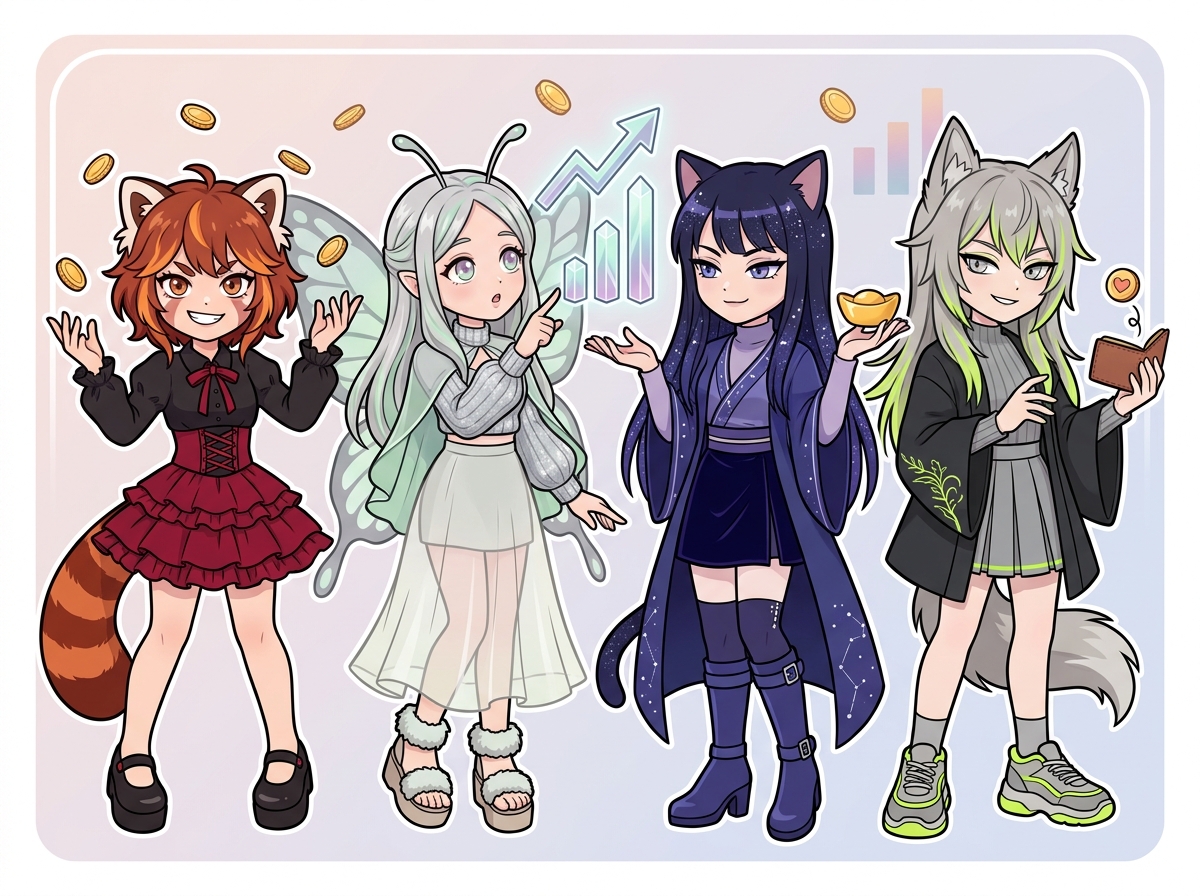 財運と恋愛運を表すキャラクターたち