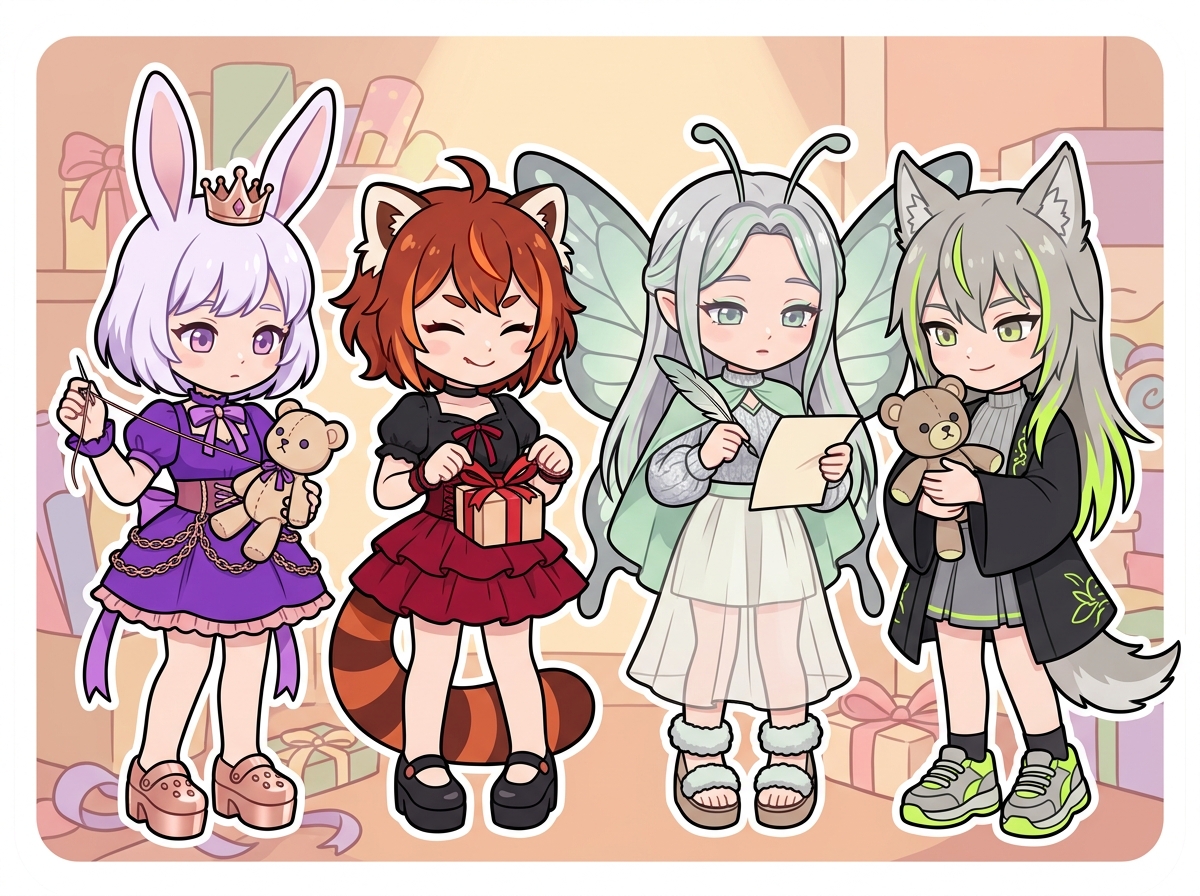 贈り物に愛を込めるキャラクターたち