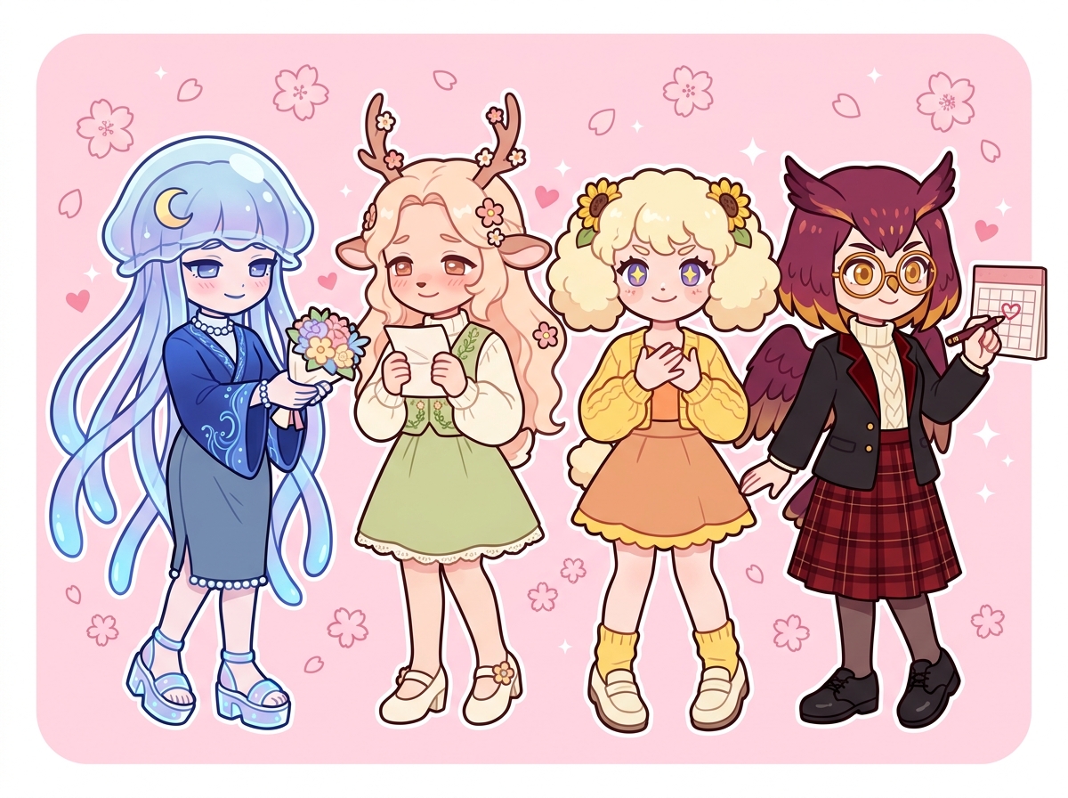 告白の準備をするキャラクターたち