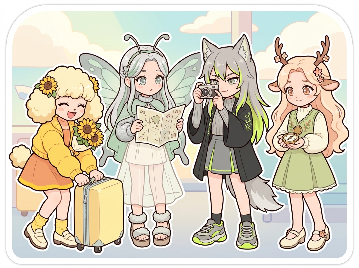 旅の準備をするキャラクターたち