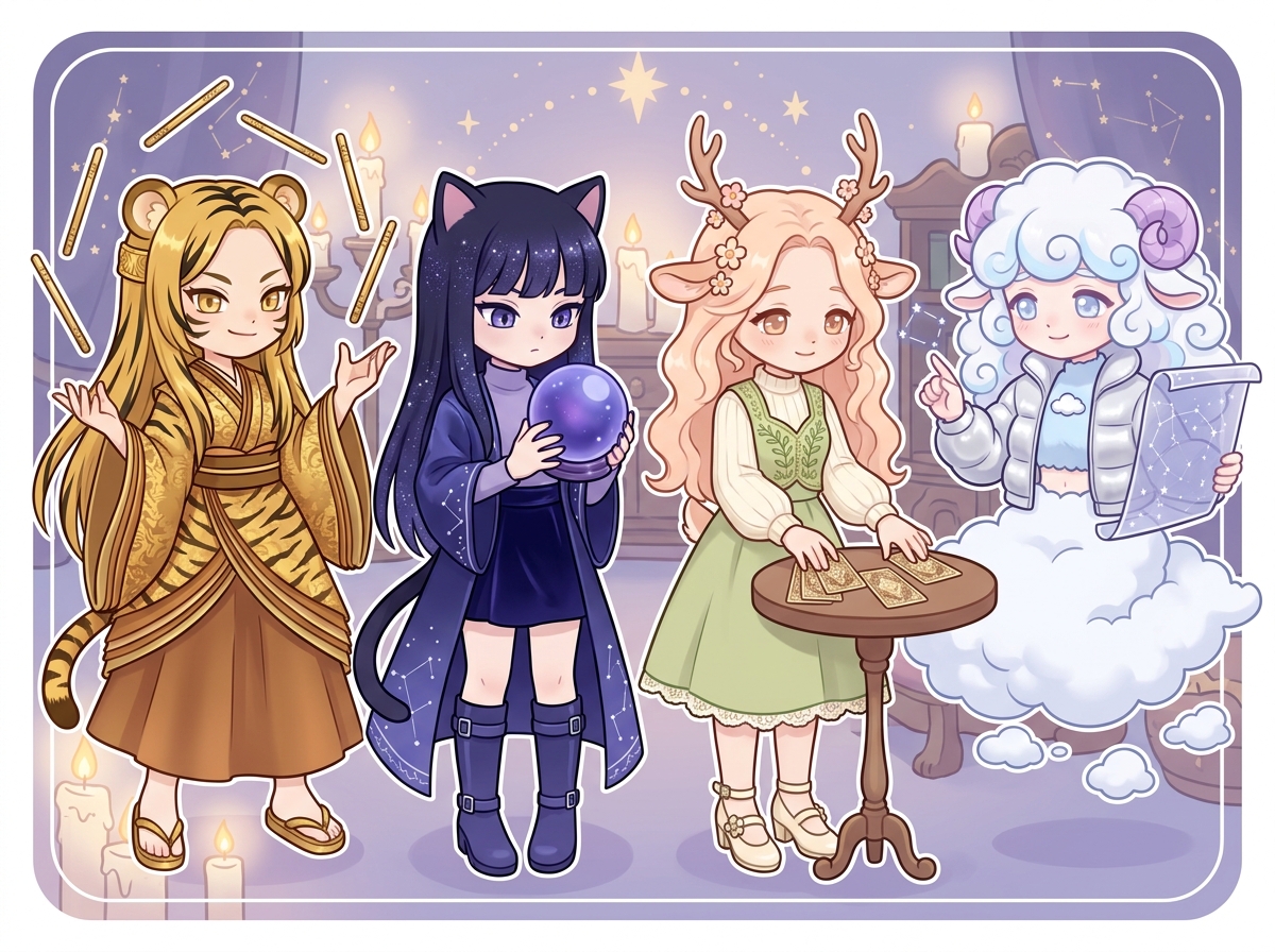 占いツールで未来を読むキャラクターたち