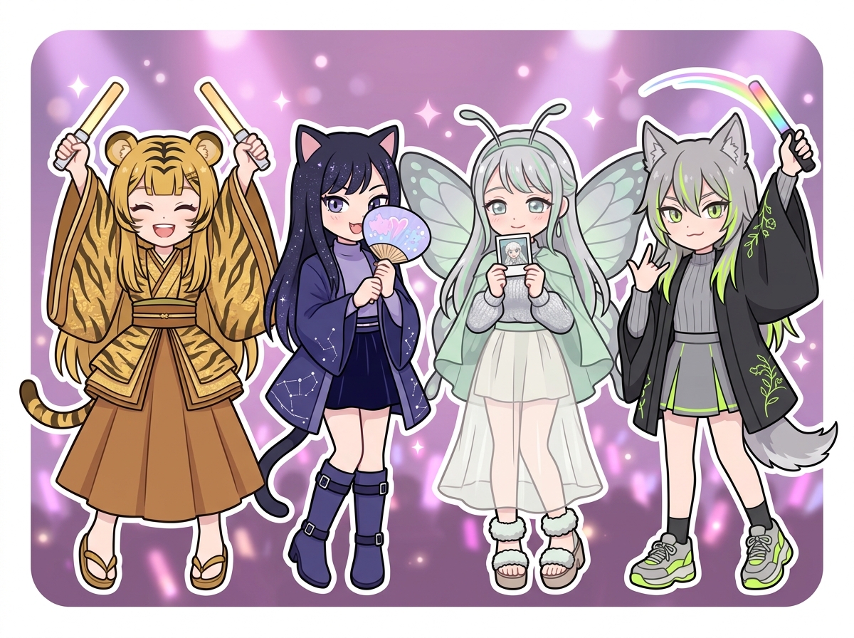 推し活を楽しむキャラクターたち