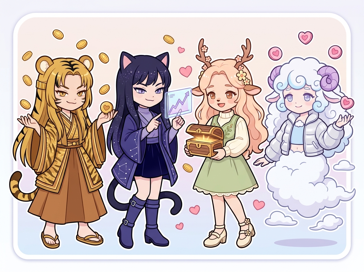 お金と愛の関係を表すキャラクターたち