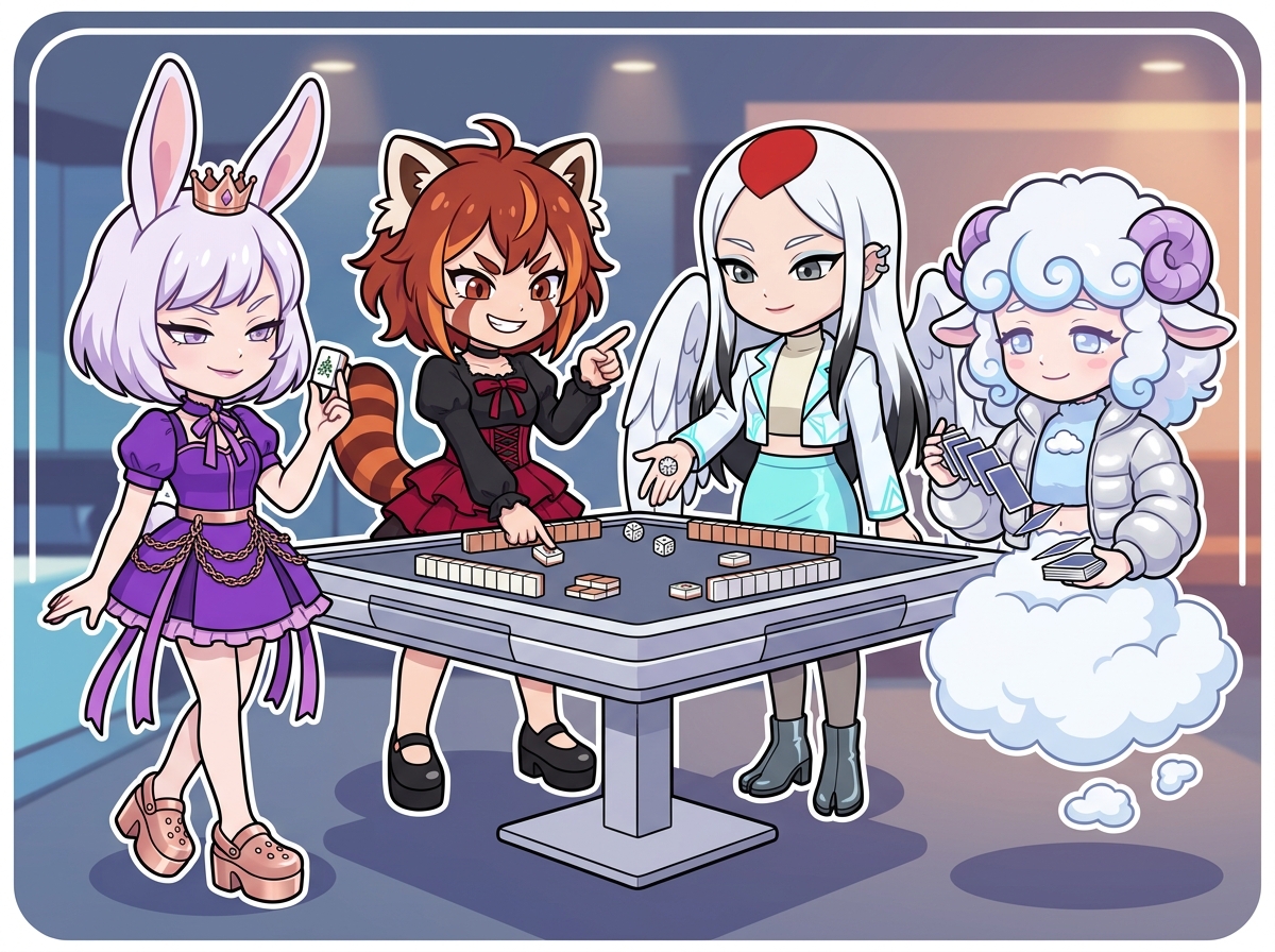 麻雀を楽しむキャラクターたち