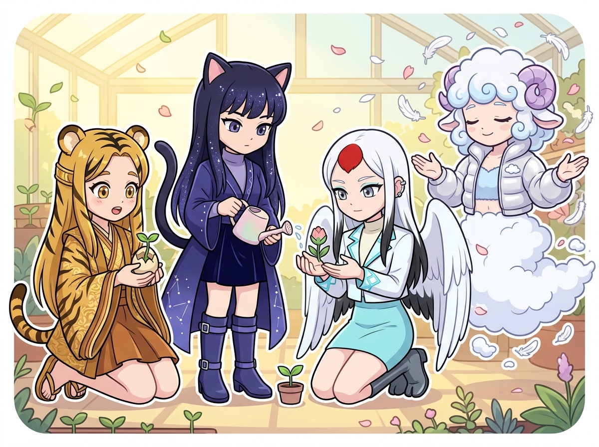 新しい命の芽吹きを表すキャラクターたち