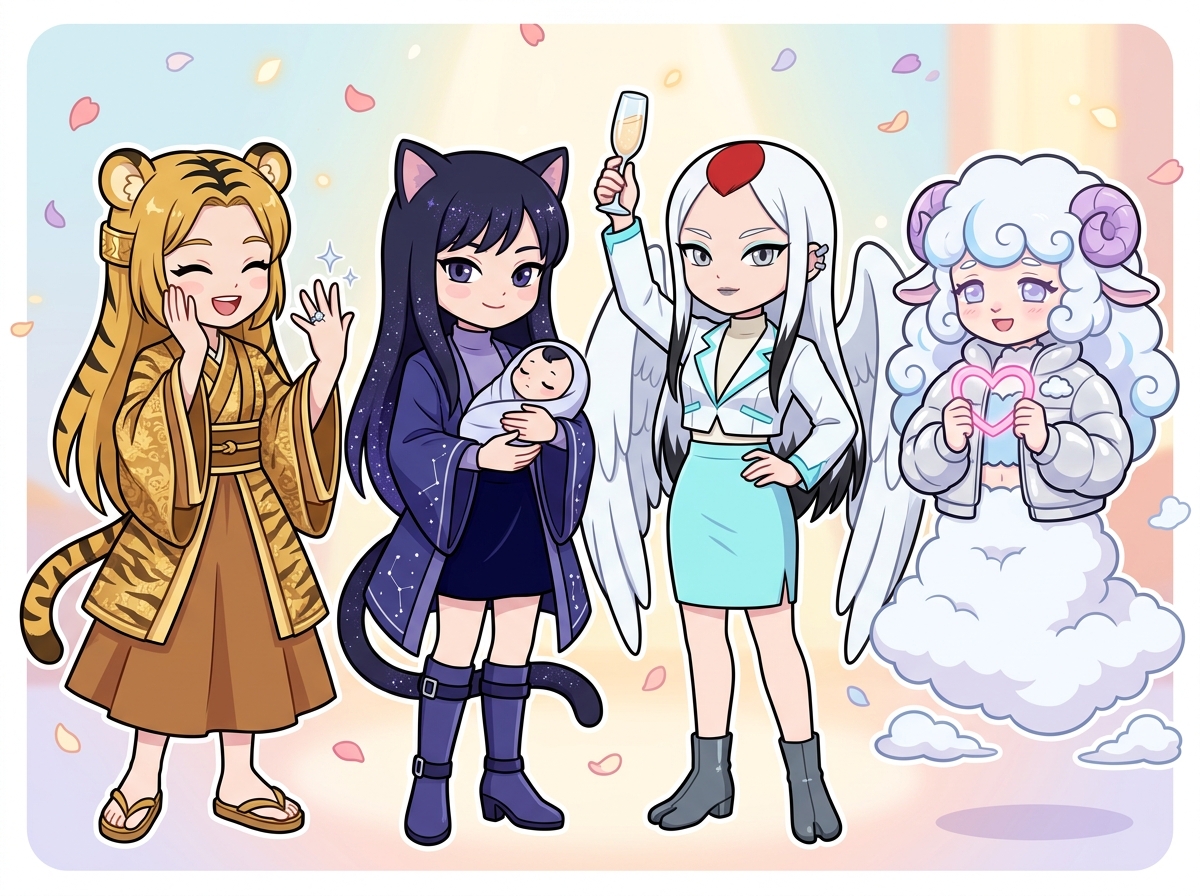 晩婚の幸せを表すキャラクターたち