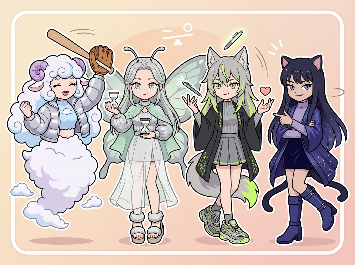 仕事と恋愛両立を表すキャラクターたち