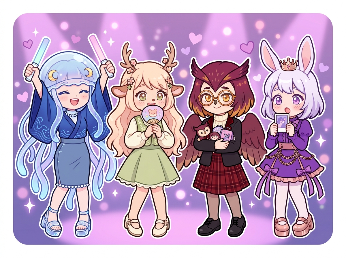 推し活を楽しむキャラクターたち