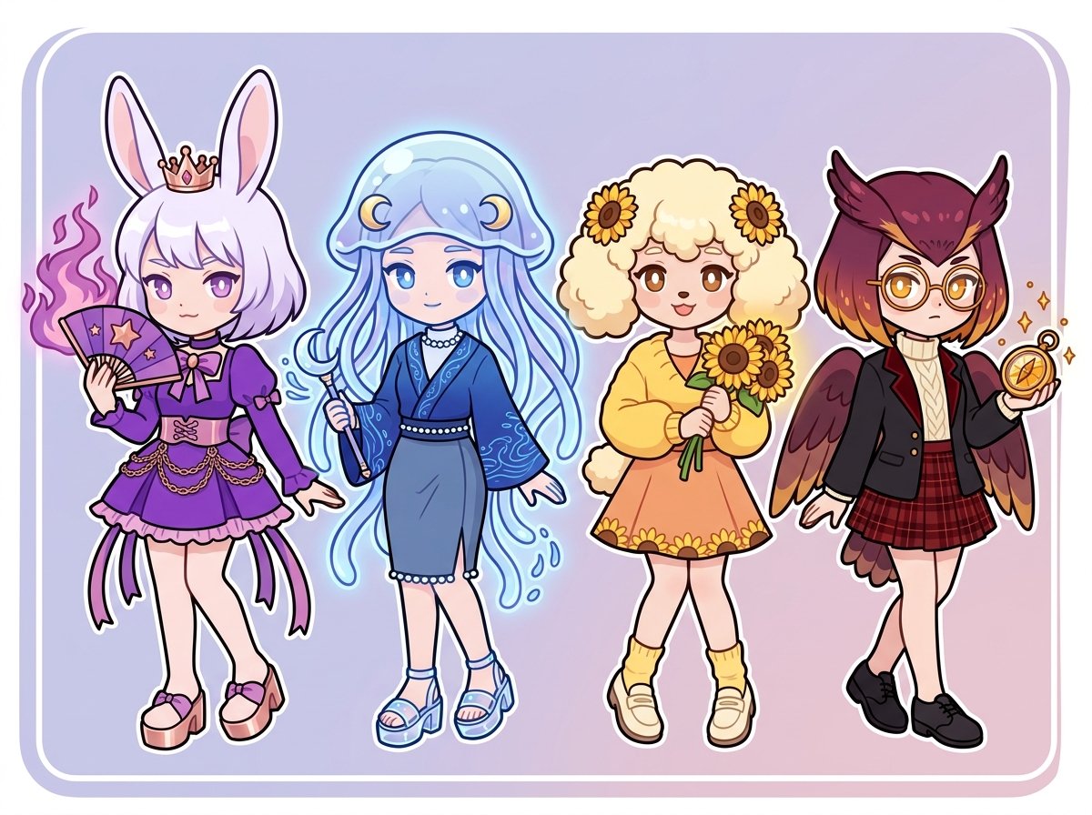 火と水のエネルギーを表すキャラクターたち