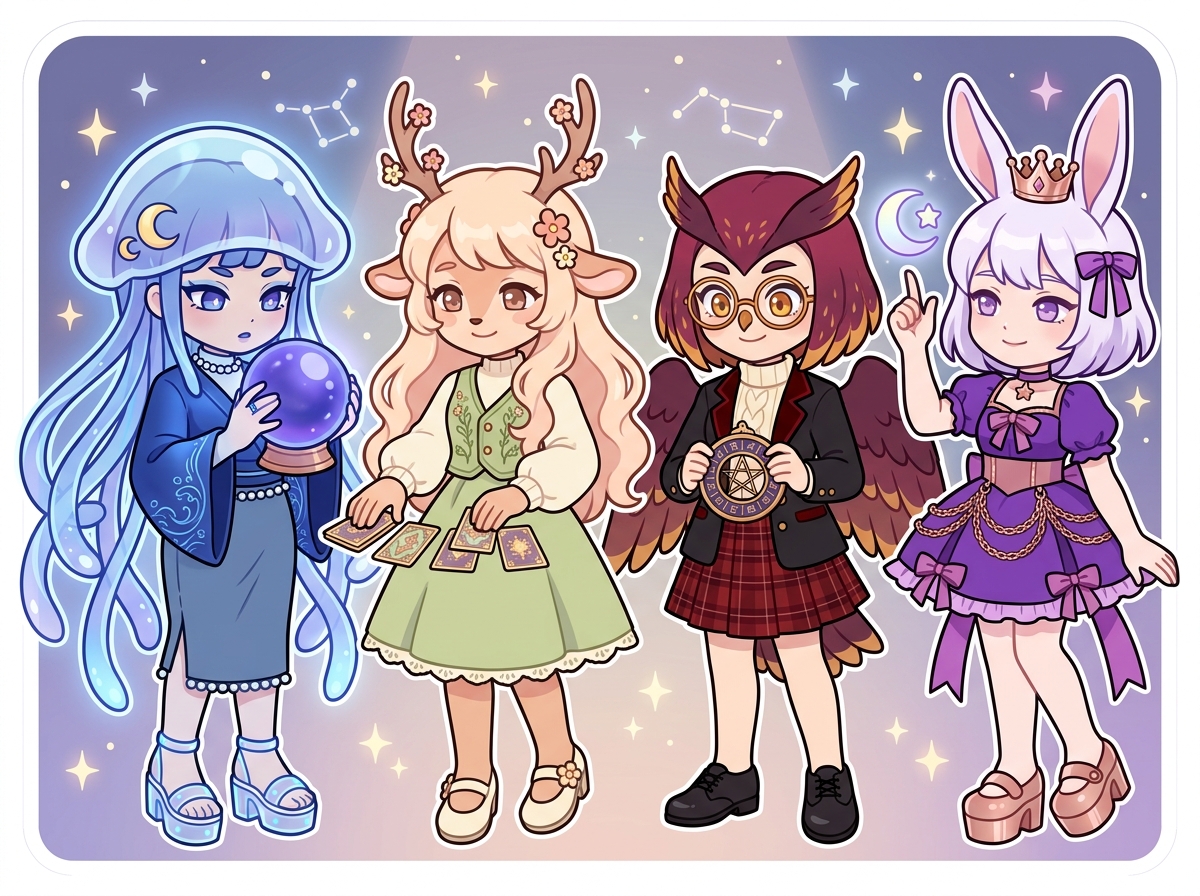 星座占いを楽しむキャラクターたち