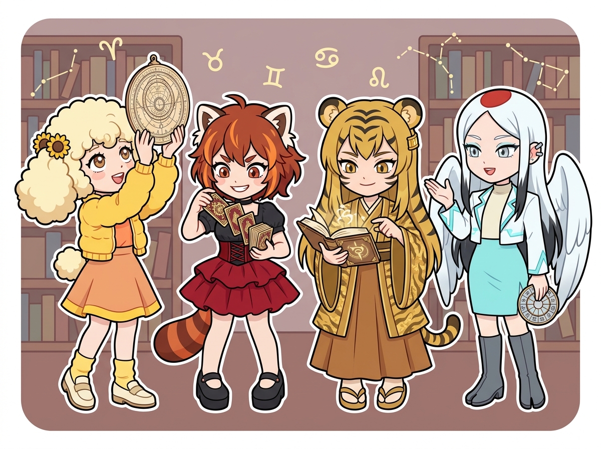 占いに親しむキャラクターたち