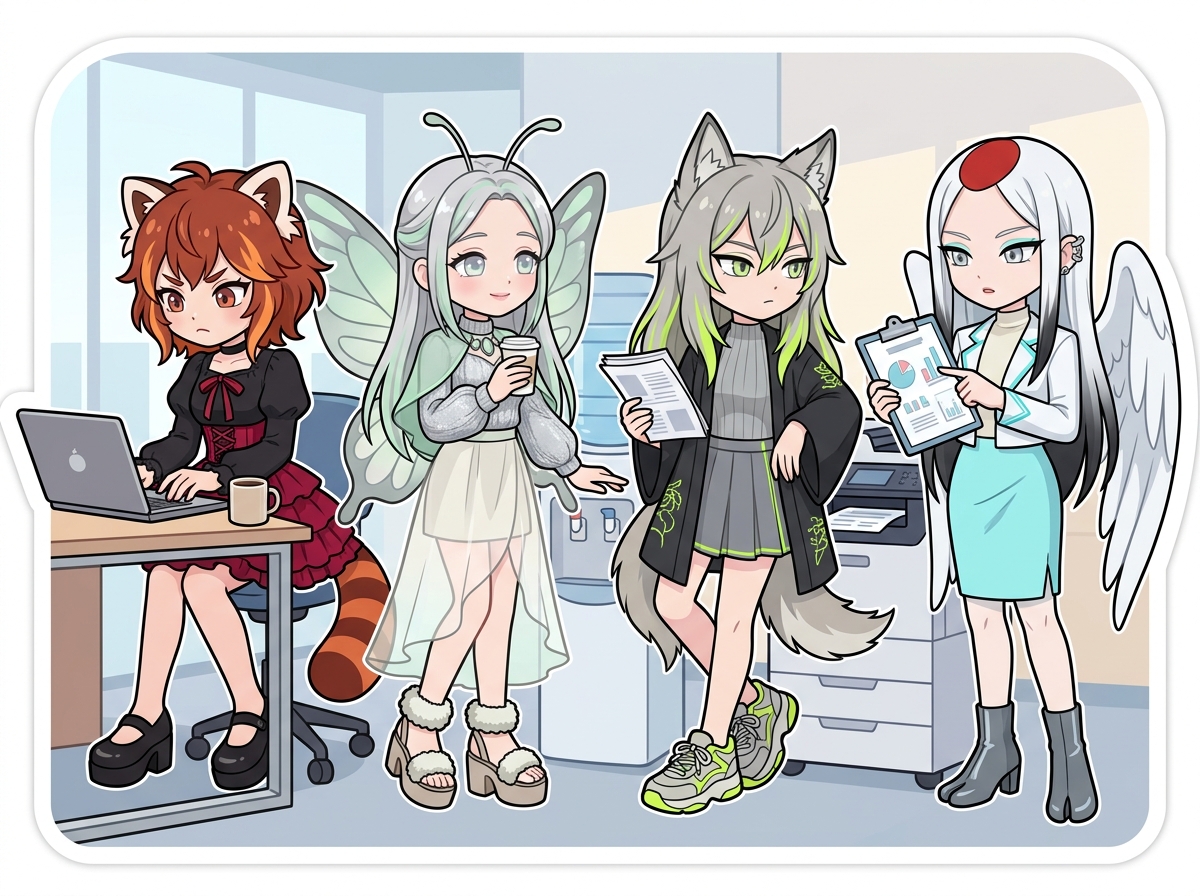 オフィスで働くキャラクターたち