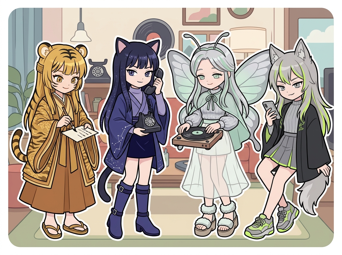 昭和と令和の恋愛を表すキャラクターたち